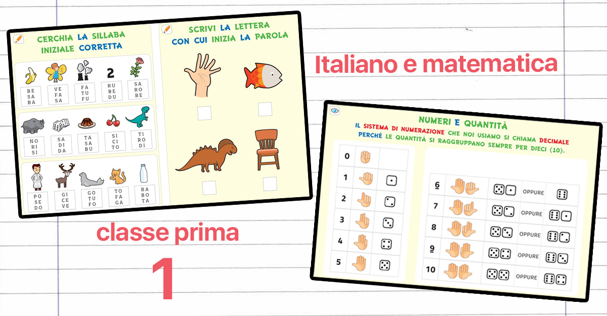 Itinerari di classe prima: schede di didattica inclusiva per Italiano e Matematica